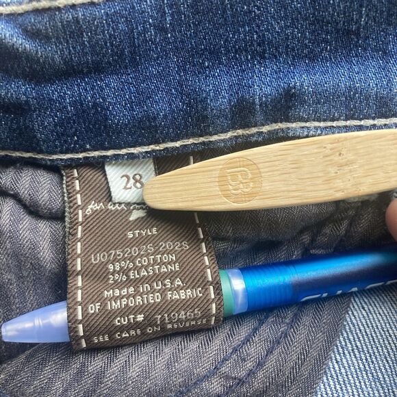 7 for All Mankind Women's Blue Bootcut Jeans Size 28X34 Long Distressed Western - Picture 9 of 10